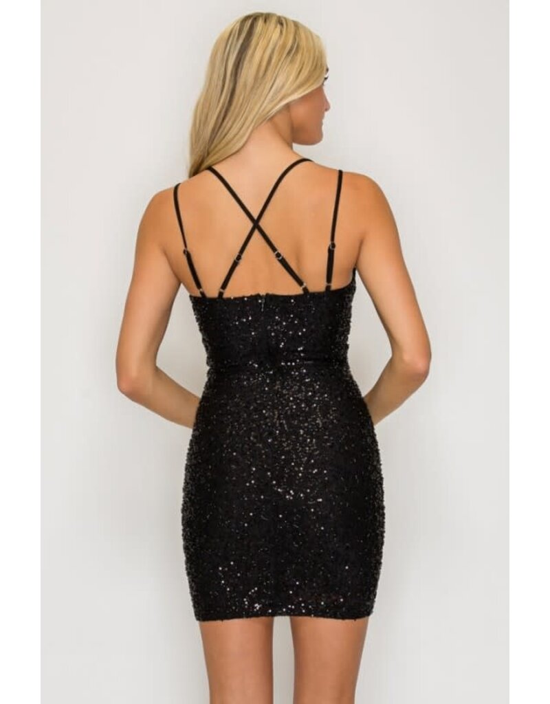LOVESOME Beaded Double strap fitted short gown CD303851