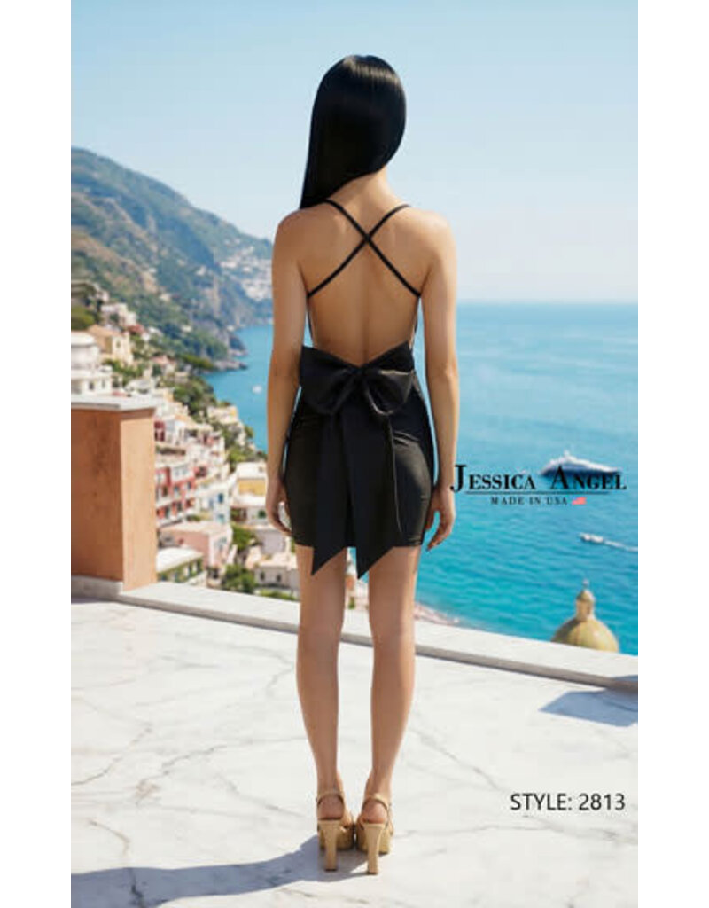 JESSICA ANGEL Jersey short dress w/ bow & beaded trim 2813
