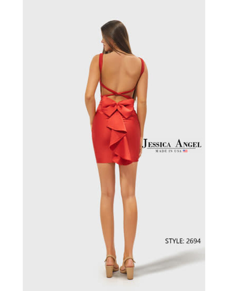 JESSICA ANGEL Jersey fitted short dress w/ bow and strappy back 2694