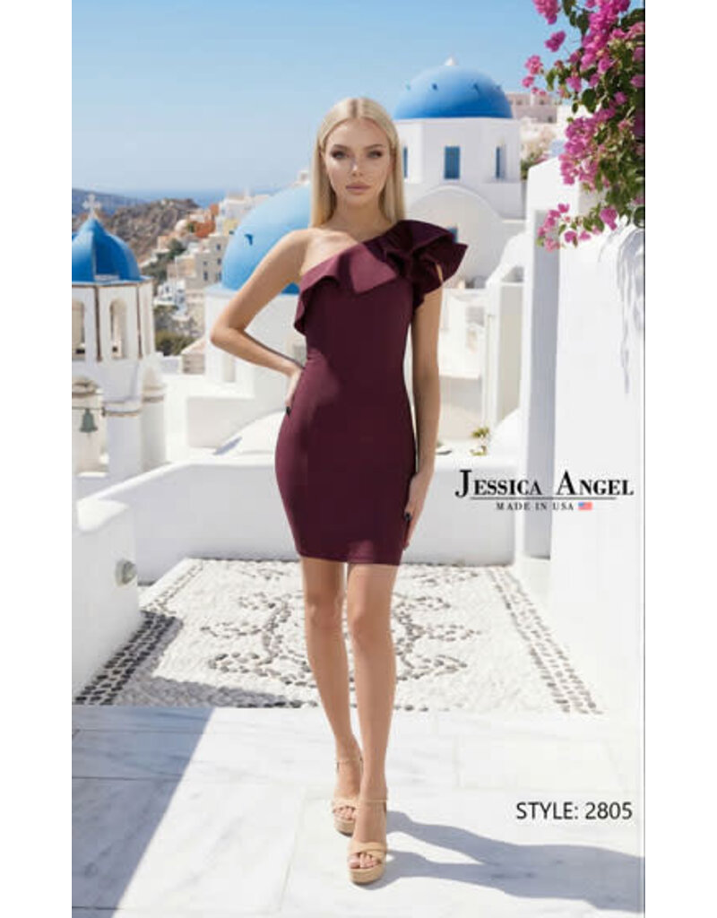 JESSICA ANGEL Ruffle one shoulder fitted short dress 2805