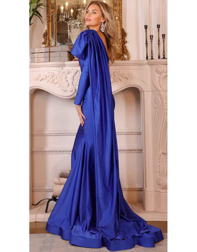 JESSICA ANGEL One shoulder jersey gown w/ sleeve cape 914