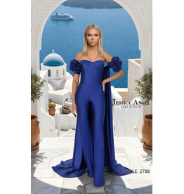 JESSICA ANGEL Strapless jumpsuit w/ rose shoulder cape 2788