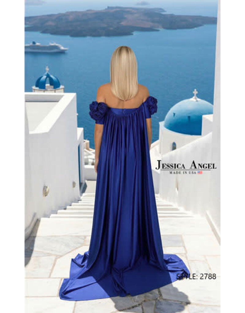 JESSICA ANGEL Strapless jumpsuit w/ rose shoulder cape 2788