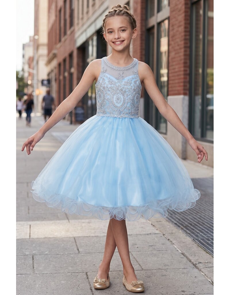Ruffle tulle skirt with lace halter bodice 5065