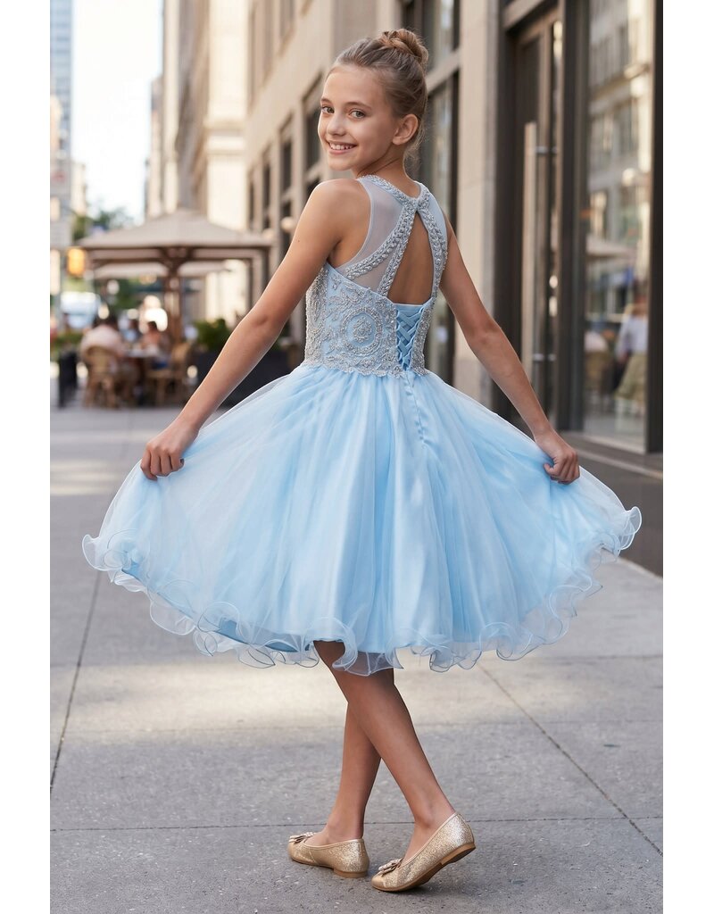 Ruffle tulle skirt with lace halter bodice 5065
