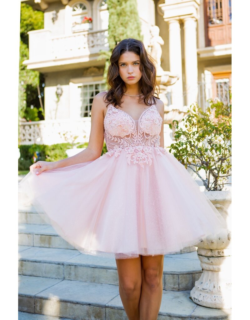 Lace tulle short dress w/ rhinestone top 5112J