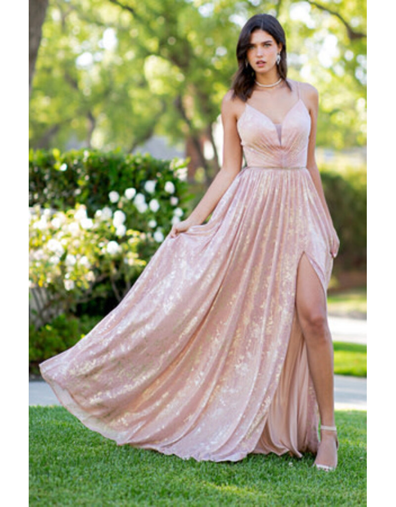A-line gold flower print dress 8086J