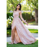 A-line gold flower print dress 8086J