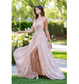 A-line gold flower print dress 8086J