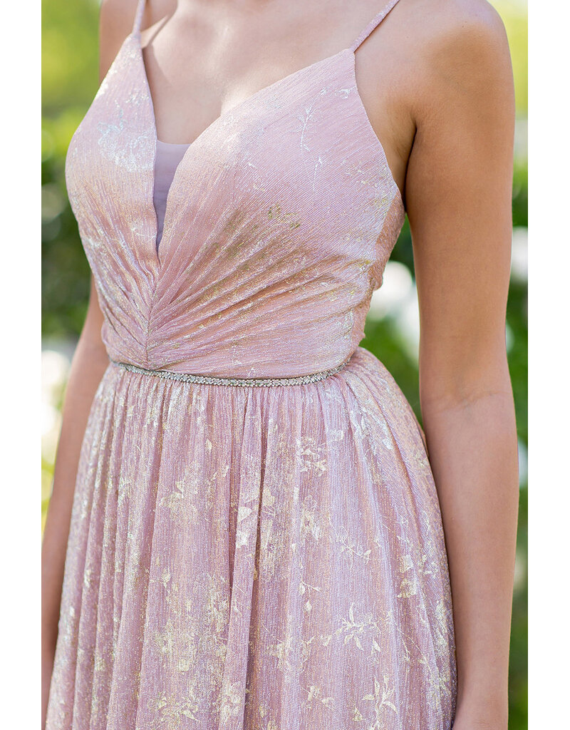 A-line gold flower print dress 8086J