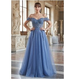 Off-shoulder embroidered a-line gown 8152J