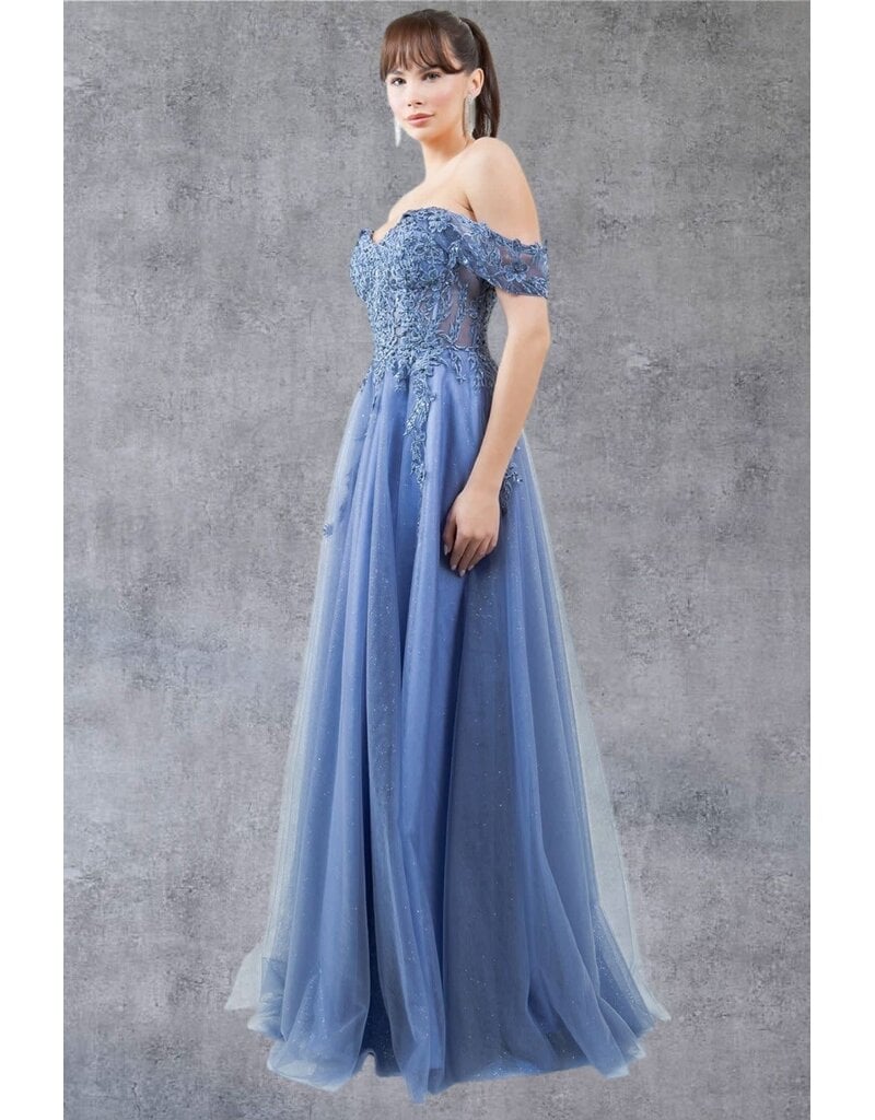 Off-shoulder embroidered a-line gown 8152J