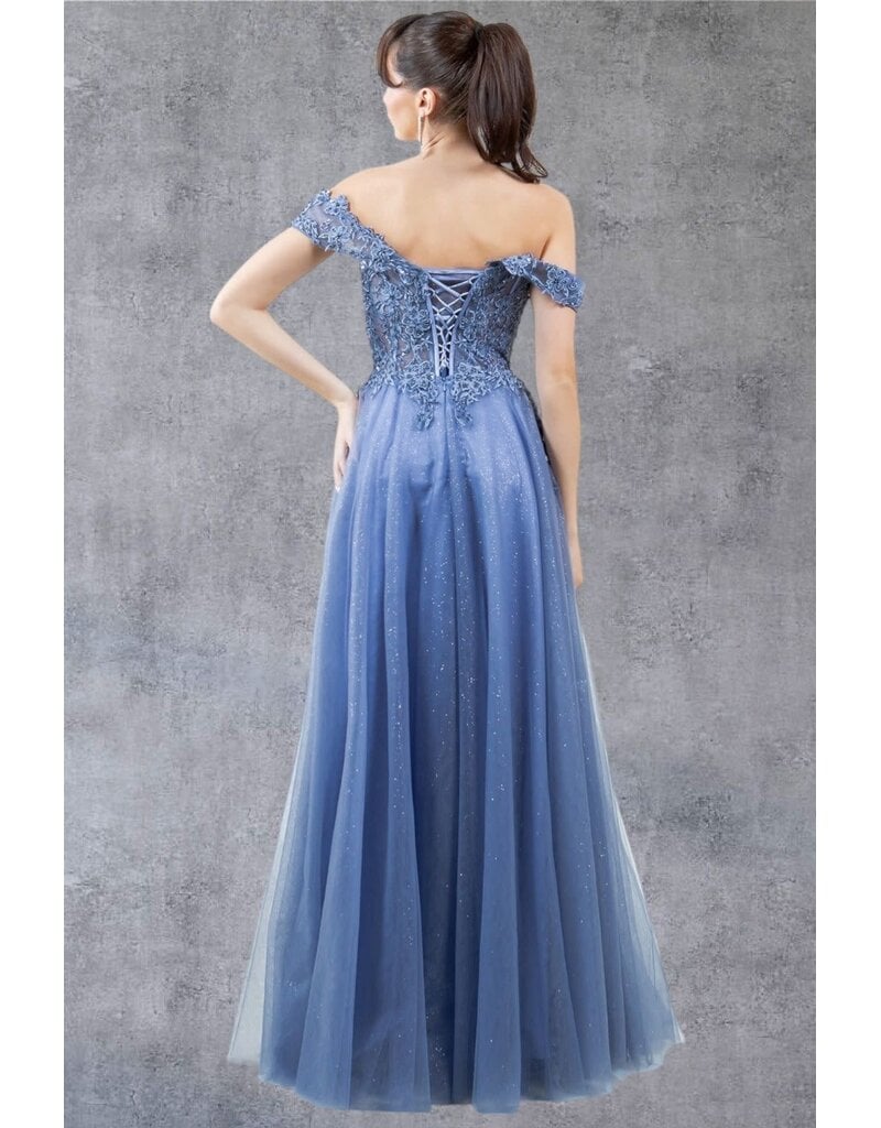 Off-shoulder embroidered a-line gown 8152J
