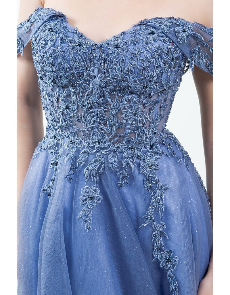 Off-shoulder embroidered a-line gown 8152J