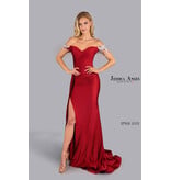 JESSICA ANGEL Off shoulder gown w/ leg slit & beaded straps 2572