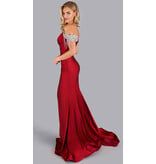 JESSICA ANGEL Off shoulder gown w/ leg slit & beaded straps 2572