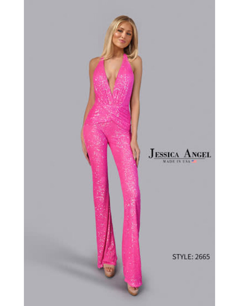 JESSICA ANGEL Stretch sequin jumpsuit w/ halter neck 2665