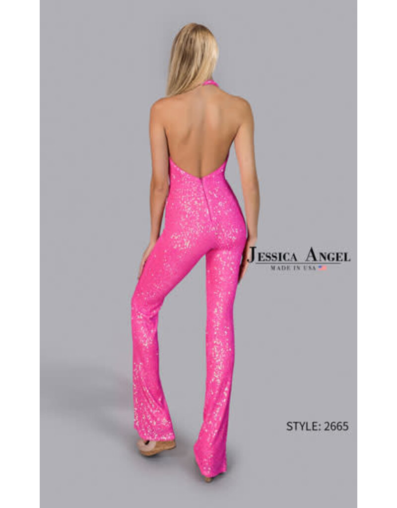 JESSICA ANGEL Stretch sequin jumpsuit w/ halter neck 2665
