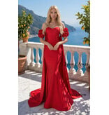 JESSICA ANGEL Strapless jersey gown w/ rose shoulder cape 2786