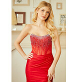 AMELIA COUTURE Strapless rhinestone jersey dress w/ leg slit 312608S
