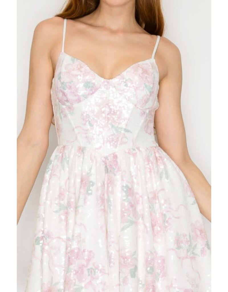 LOVESOME Floral iridescent sequin dress CD2630724