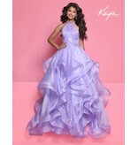 Sugar Kayne High neck shimmer ruffle ballgown C429
