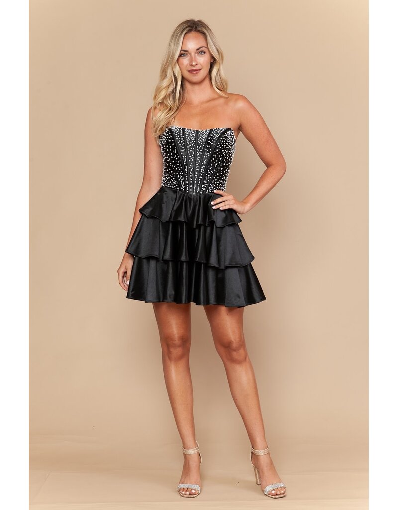 Pearl beaded ruffle short dress 2626190