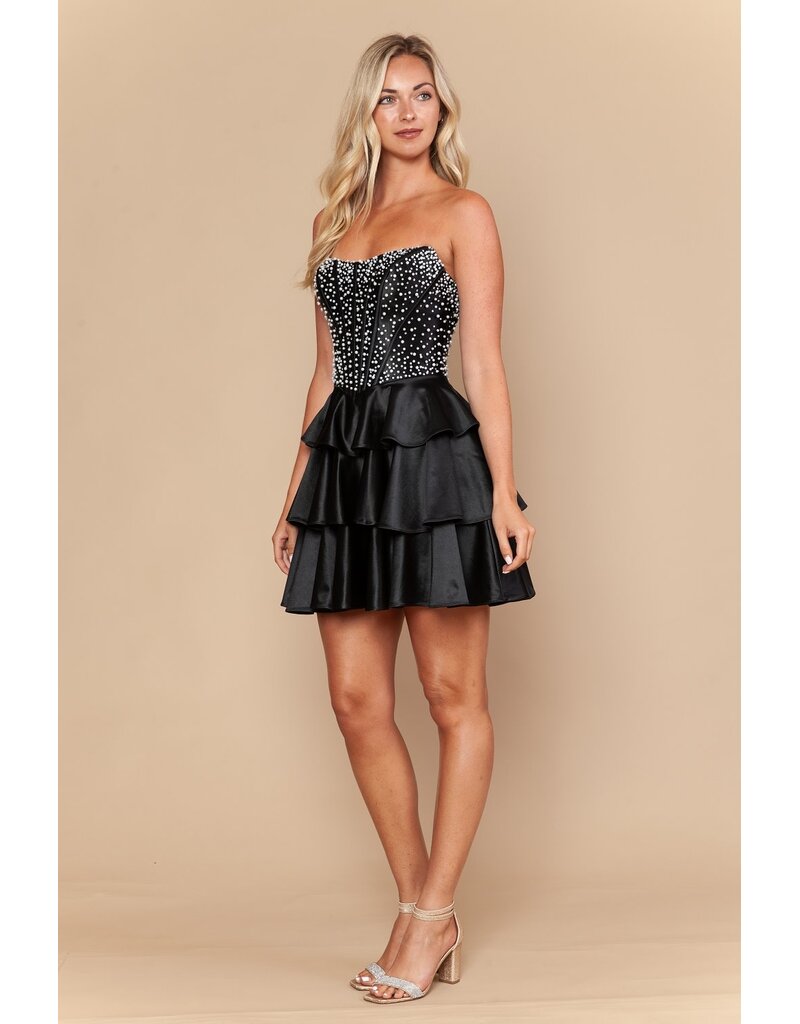 Pearl beaded ruffle short dress 2626190
