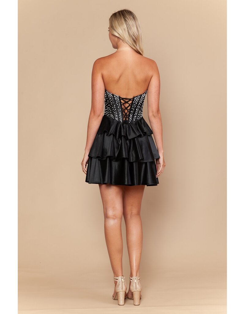 Pearl beaded ruffle short dress 2626190