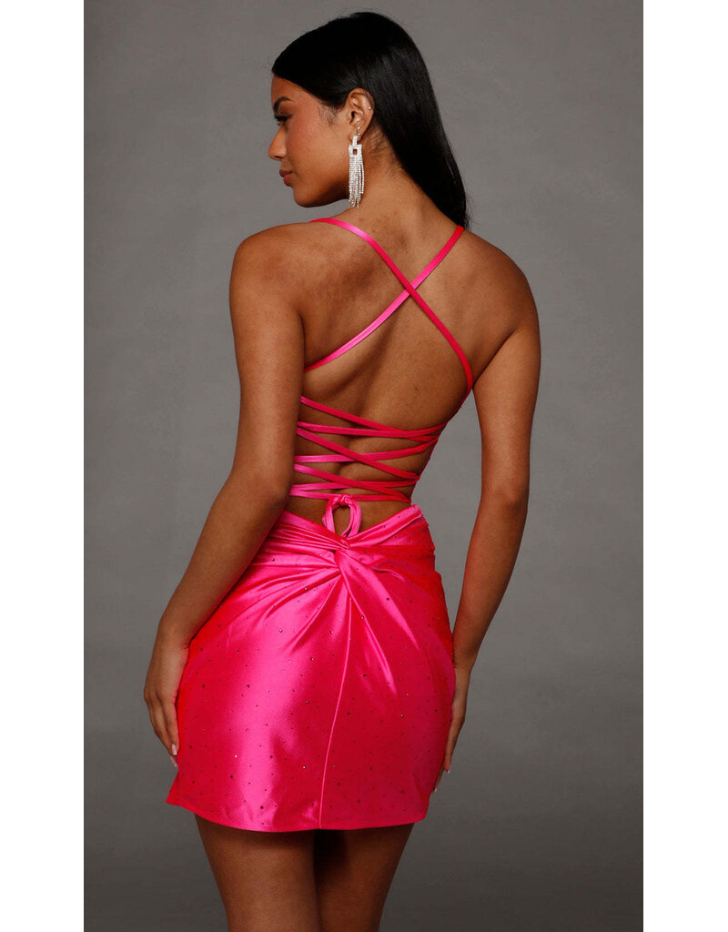STRETCH SATIN,LACE UP, BODYCON 40212