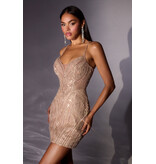 Ladivine Spaghetti strap beaded sheer bodice fitted short gown CC26501