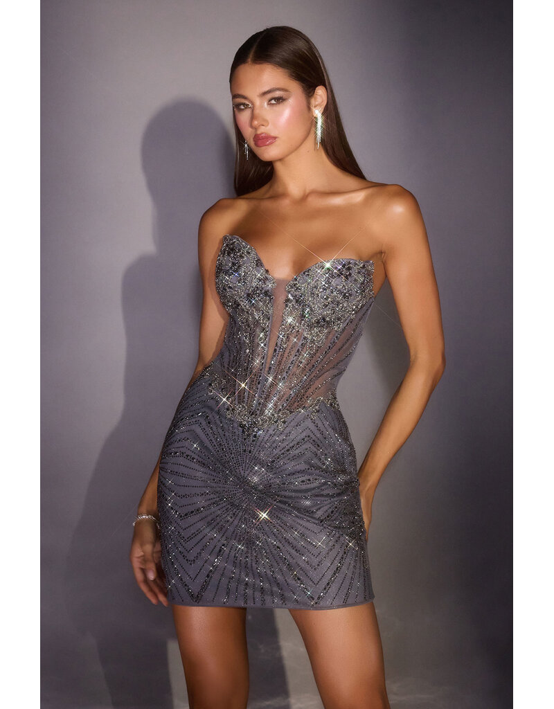 Ladivine Strapless deep v-neck beaded bodice fitted short gown KV261151