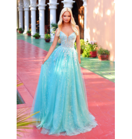 Spaghetti strap beaded v-neck glitter flower ballgown 6226310
