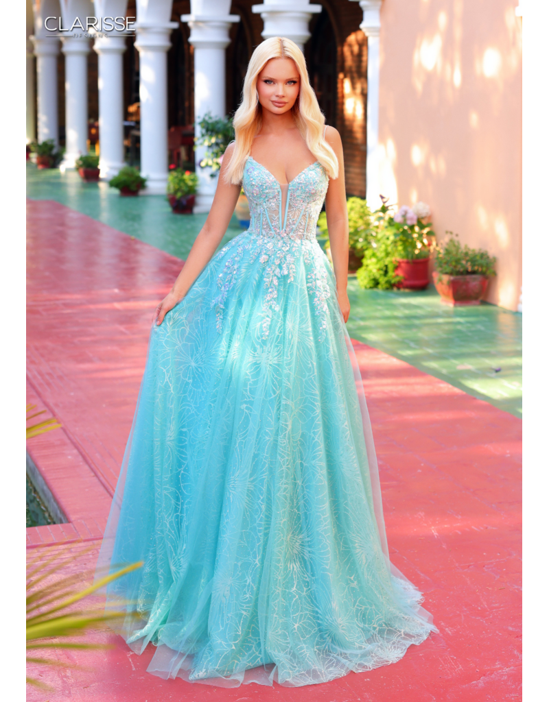 Spaghetti strap beaded v-neck glitter flower ballgown 6226310