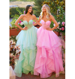 Strapless sheer corset bodice glittle ruffle ballgown 6226263