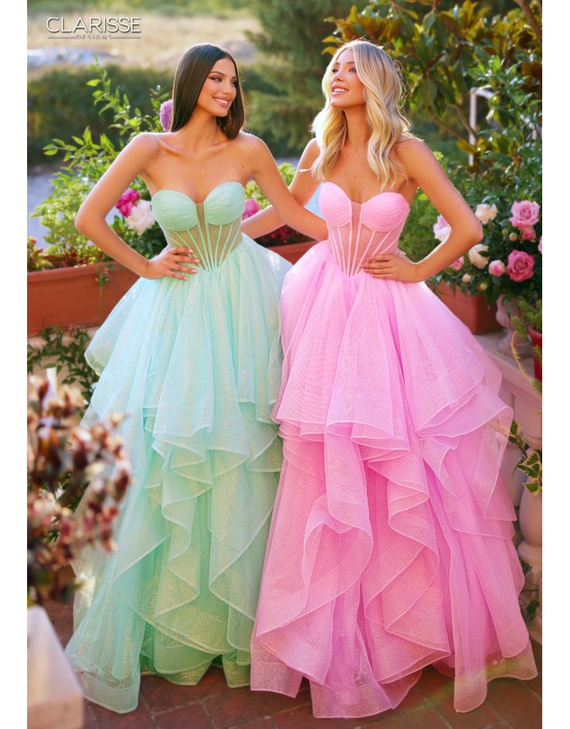 Strapless sheer corset bodice glittle ruffle ballgown 6226263