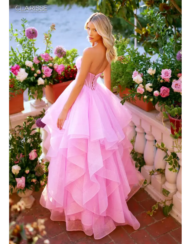 Strapless sheer corset bodice glittle ruffle ballgown 6226263