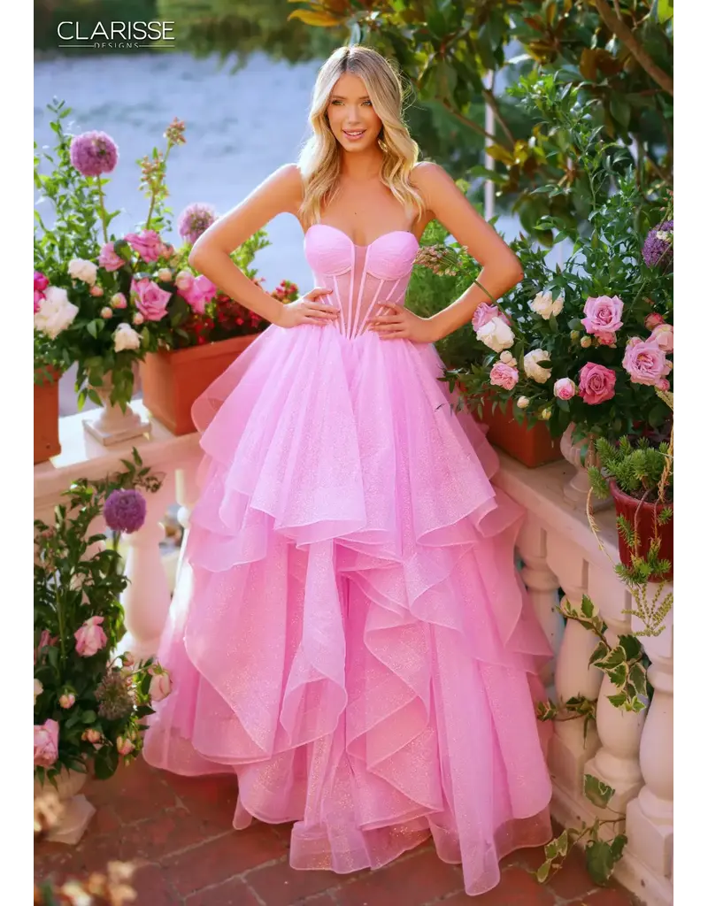 Strapless sheer corset bodice glittle ruffle ballgown 6226263