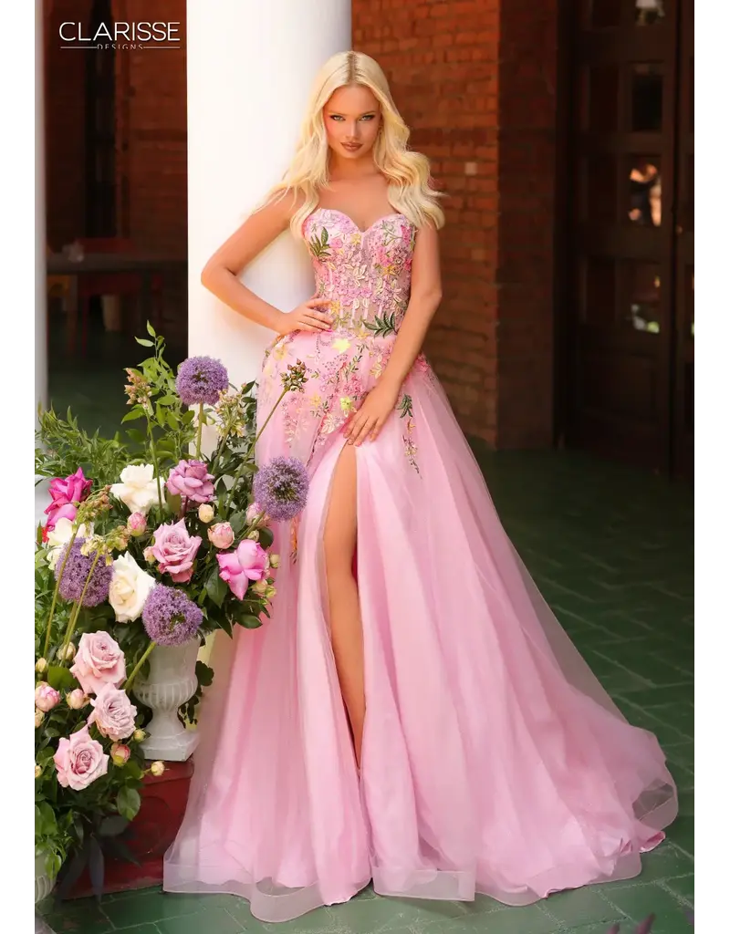 Strapless lace floral tulle corset ballgown w/slit 6226138