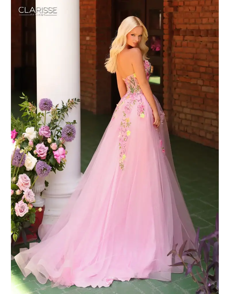 Strapless lace floral tulle corset ballgown w/slit 6226138