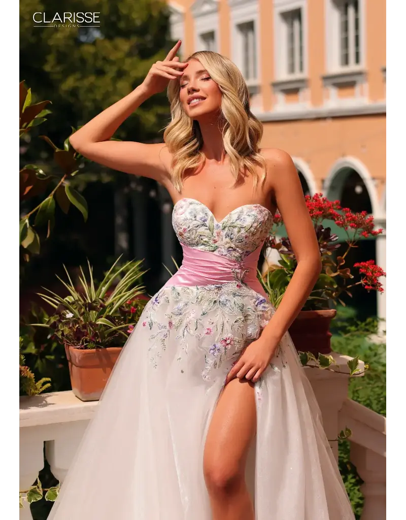 Strapless beaded floral wrap waist ballgown 6226170