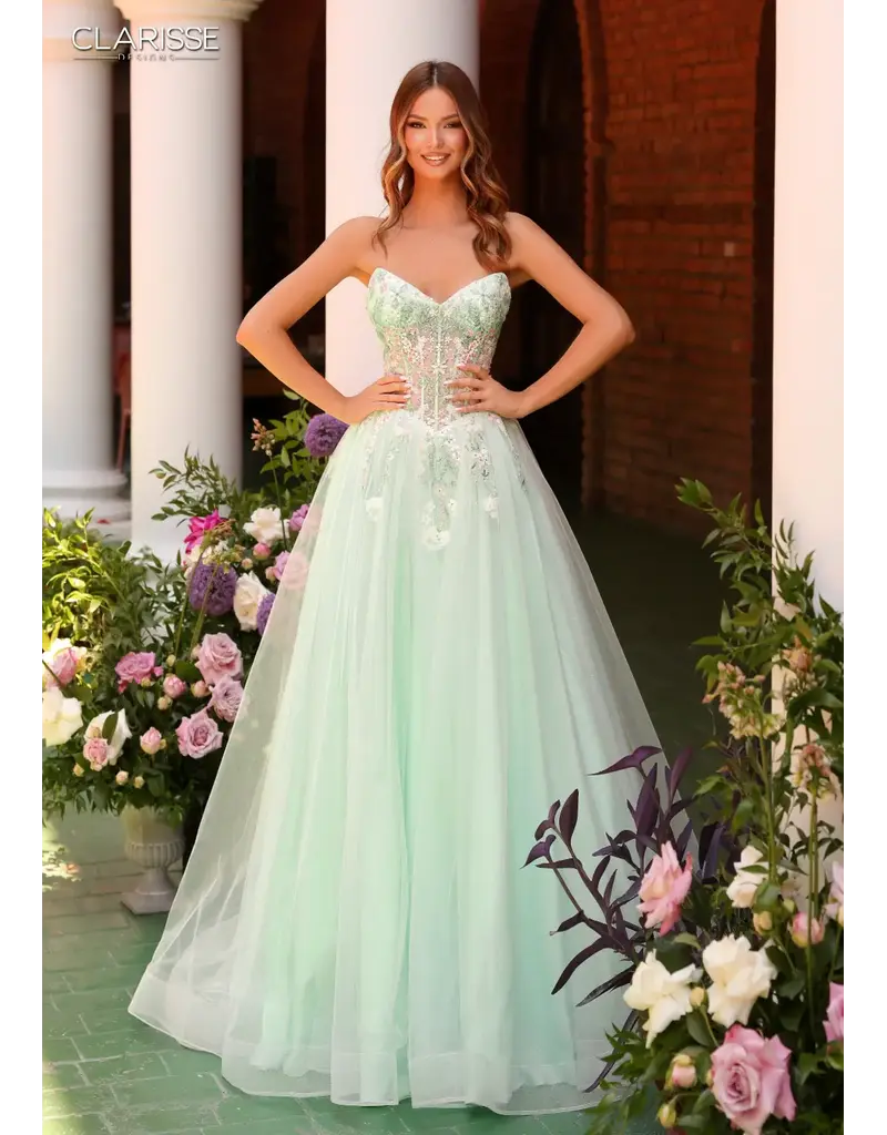 Strapless beaded floral corset bodice tulle ballgown 6226135