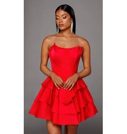Strapless corset bodice ruffle skirt short gown 3026123