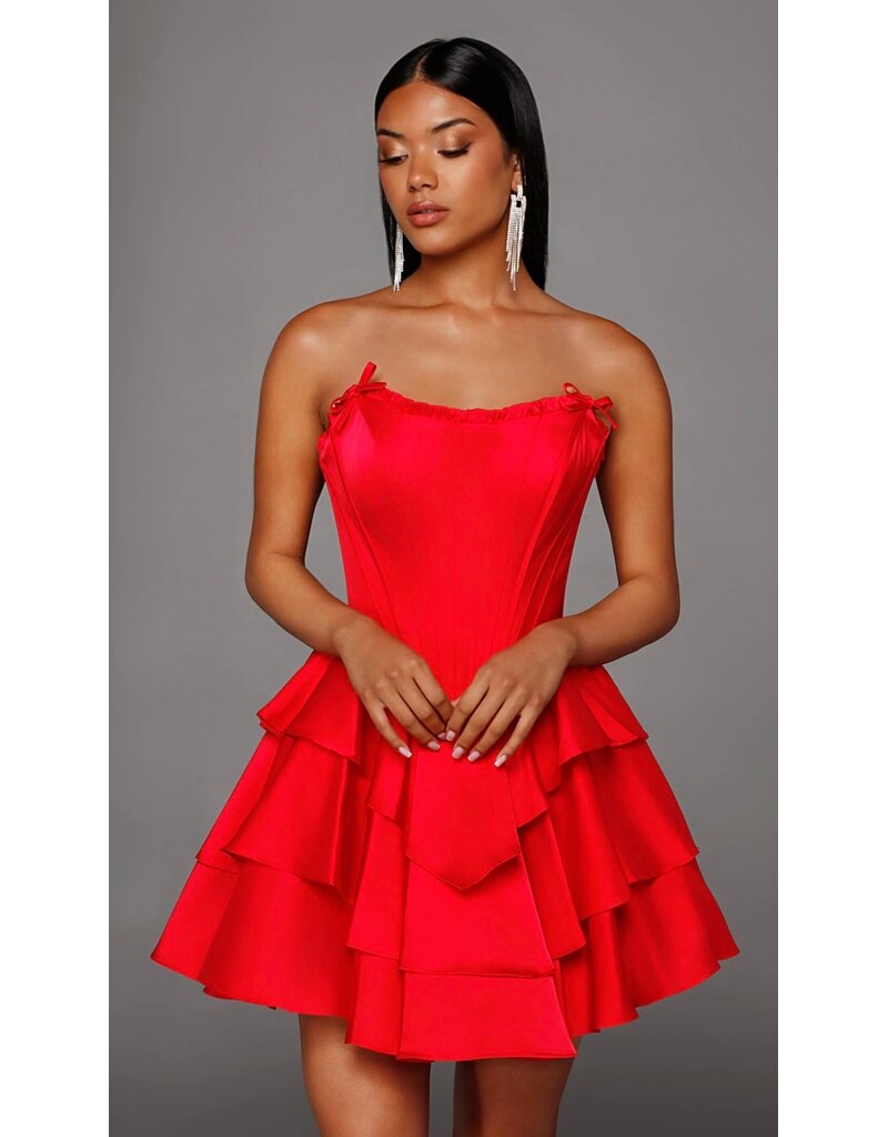 Strapless corset bodice ruffle skirt short gown 3026123
