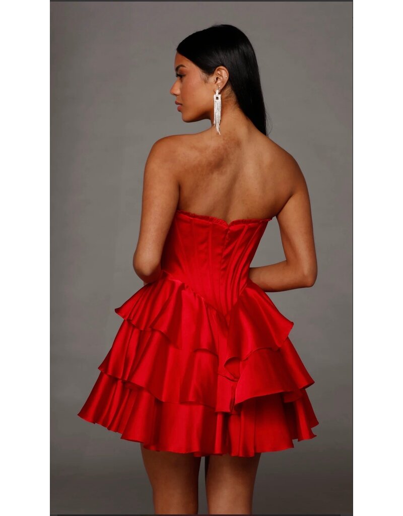 Strapless corset bodice ruffle skirt short gown 3026123
