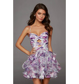Spaghetti strap floral cut out bodice ruffle gown 30116