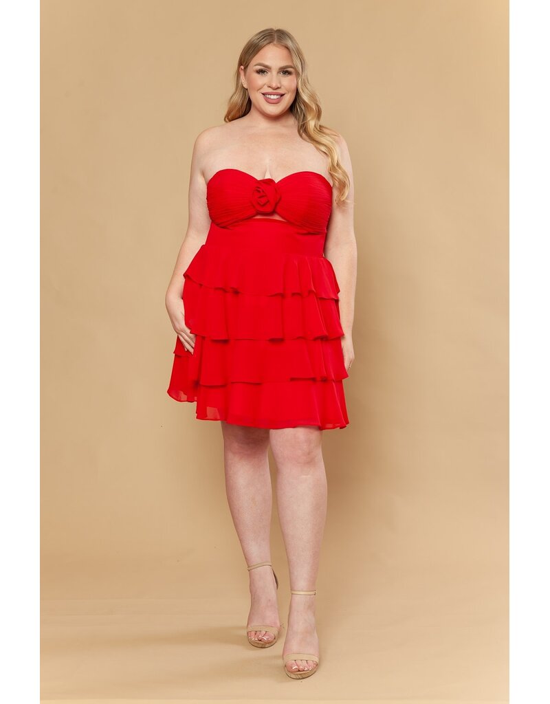 Strapless chiffon cut out ruffle a-line W126218
