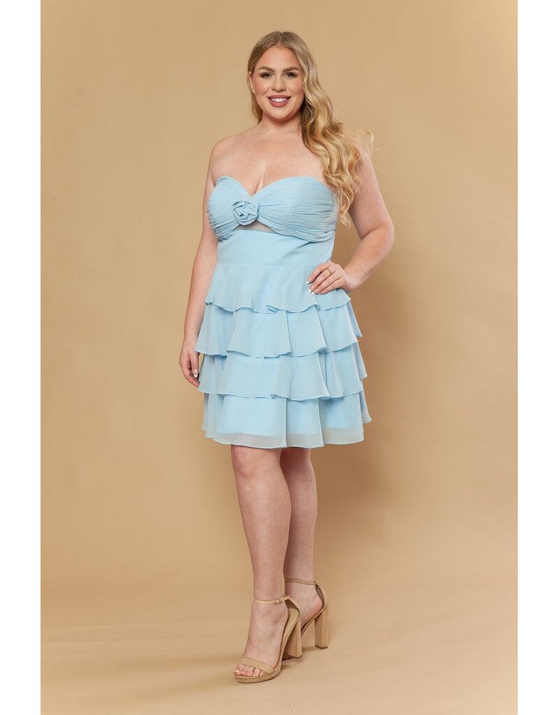 Strapless chiffon cut out ruffle a-line W126218