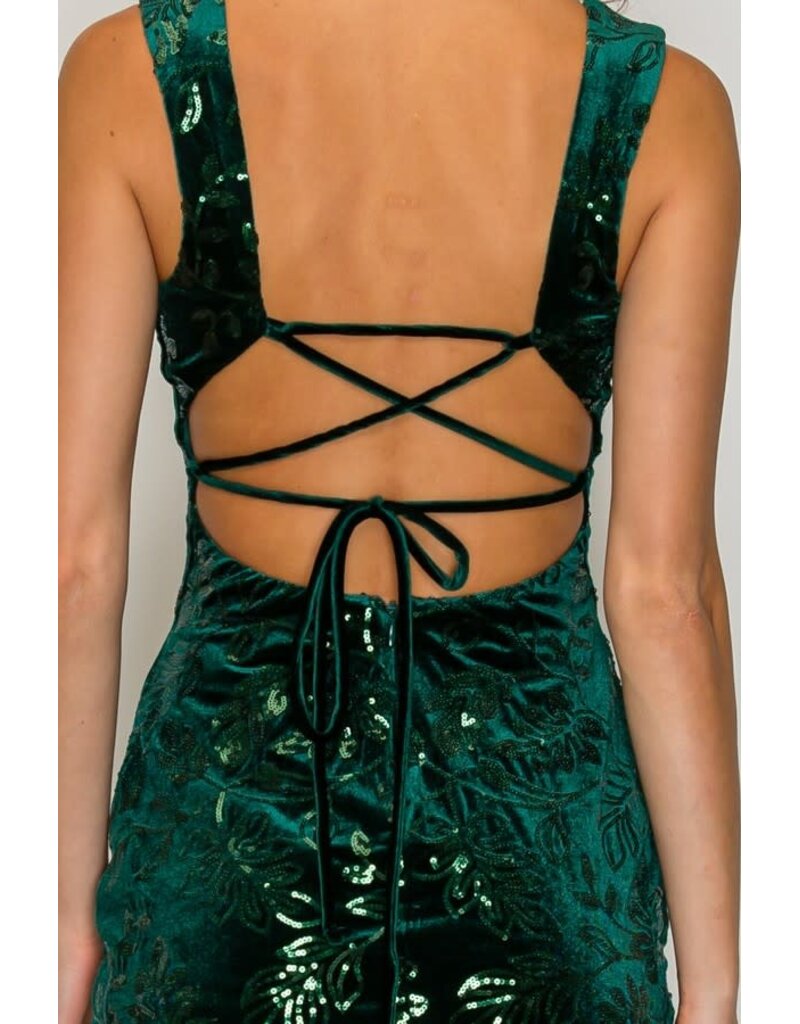 LOVESOME Tank sequin velvet short lace up back CD2630361