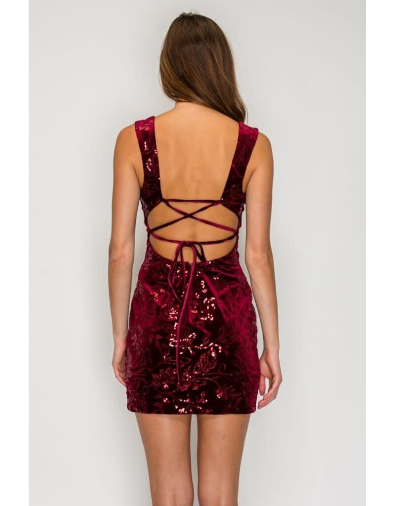 LOVESOME Tank sequin velvet short lace up back CD2630361